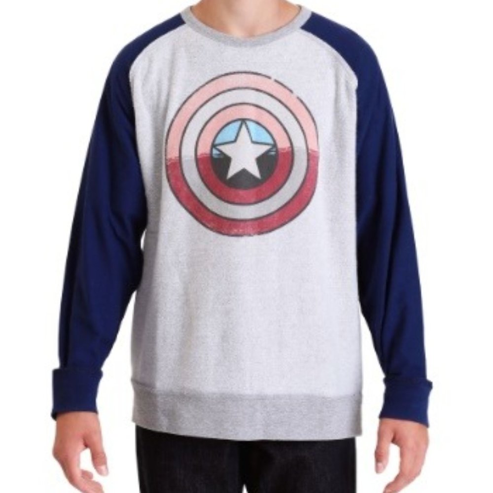 NWT Avengers Captain America Shield Grey/Navy Fleece Pullover